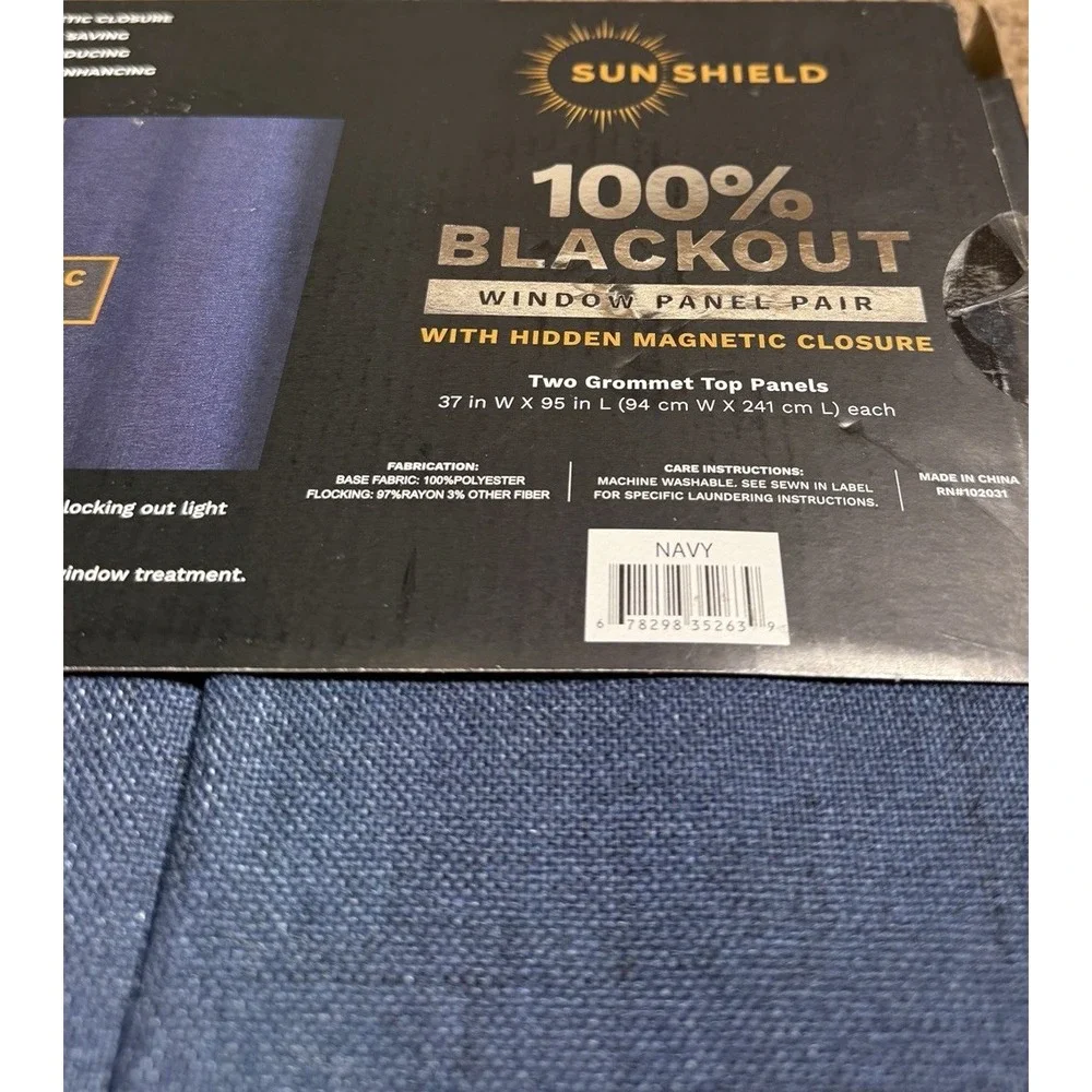 Blackout Window Curtains Pair With Hidden Magnetic Closure Navy